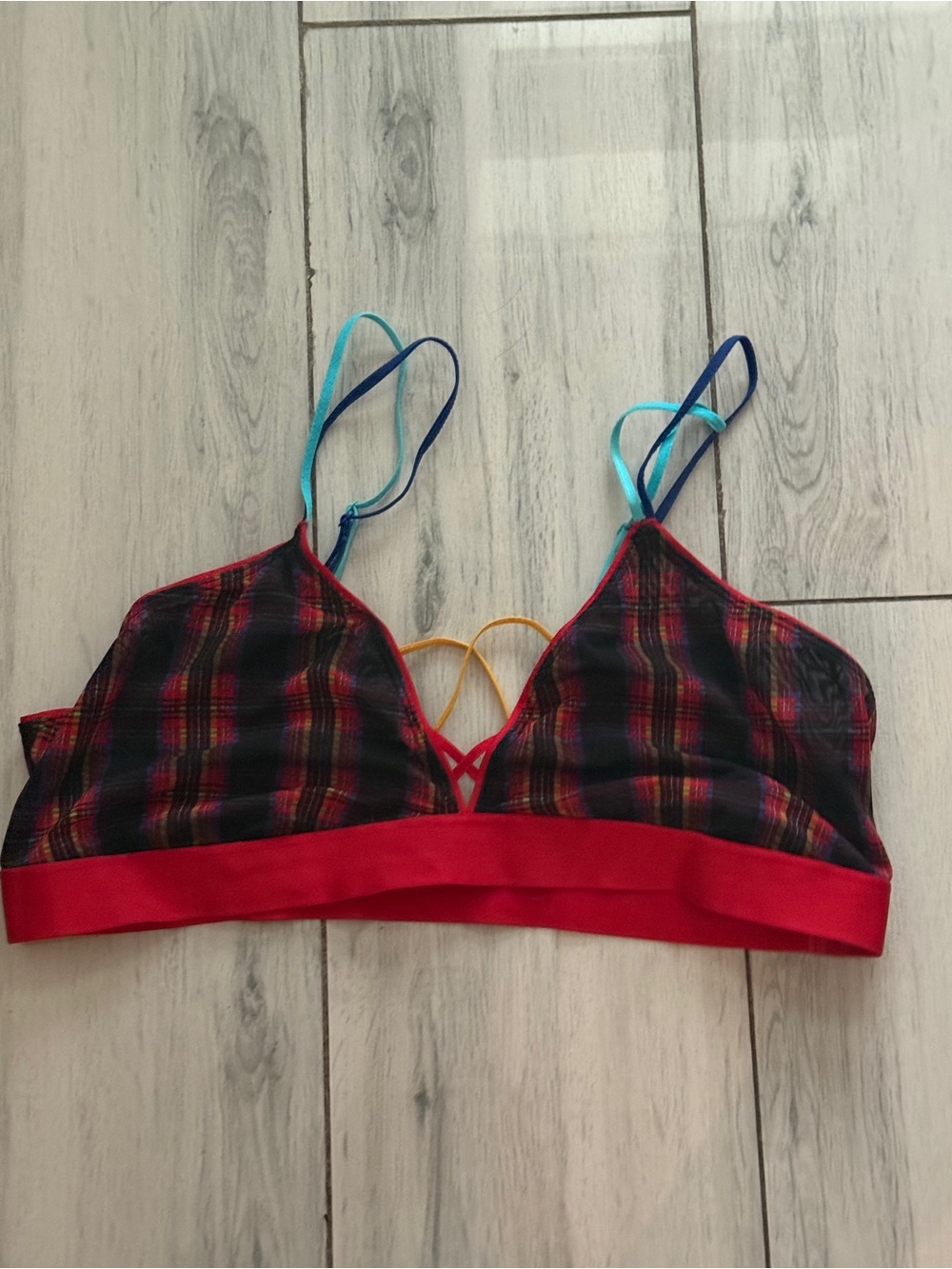 Parade Women's Plaid Mesh Flutter Stap  Bra - Multicolored 2XL